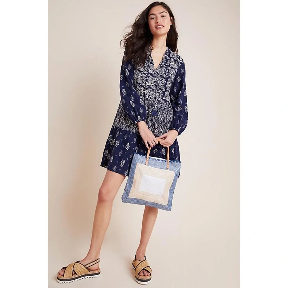 Maeve Carlita Tunic Dress Long Sleeves V Neck BOHO Floral Patchwork - Picture 1 of 12